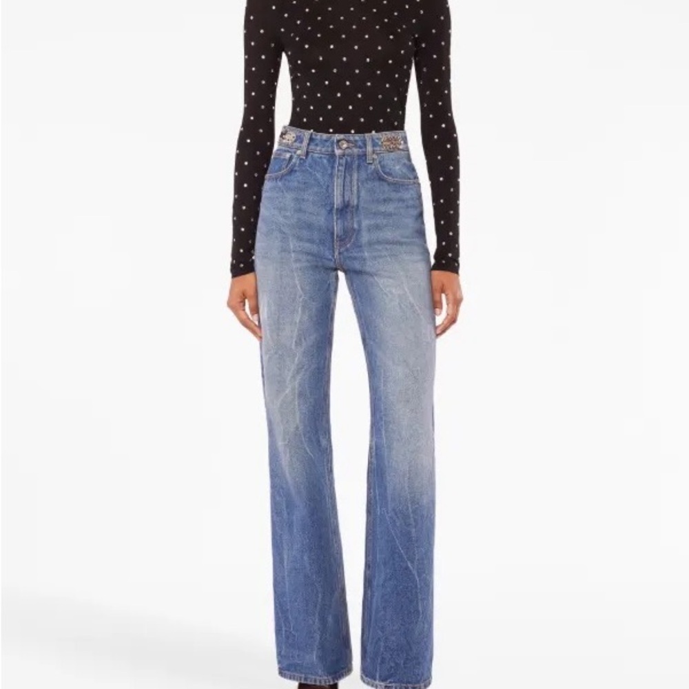 Paco Rabanne Blue Flare Wide Leg Jeans